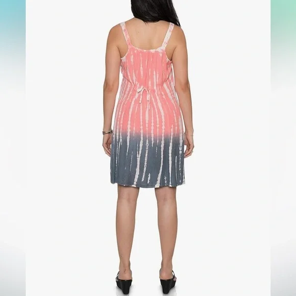Raya Sun Tie Dye Beachy BOHO Tank Pink and Gray Sleeveless Mini Sundress - Picture 10 of 16